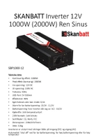 Skanbatt SBP1000-12 1000W ren sinus-inverter med trådløs fjernkontroll
