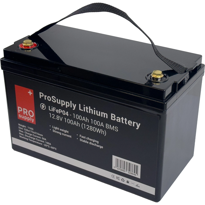 ProSupply Lithium 12V LiFePO4 batteri 100Ah 100A BMS