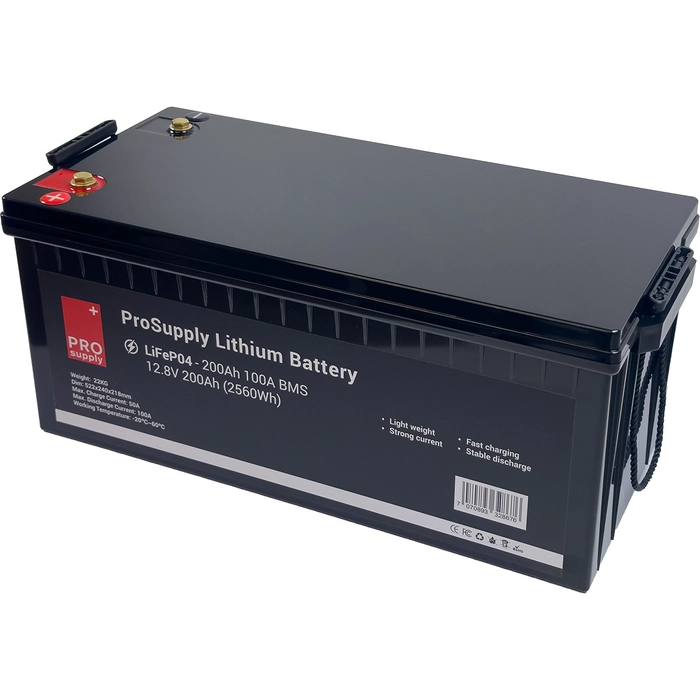 ProSupply Lithium 12V LiFePO4 batteri 200Ah 100A BMS