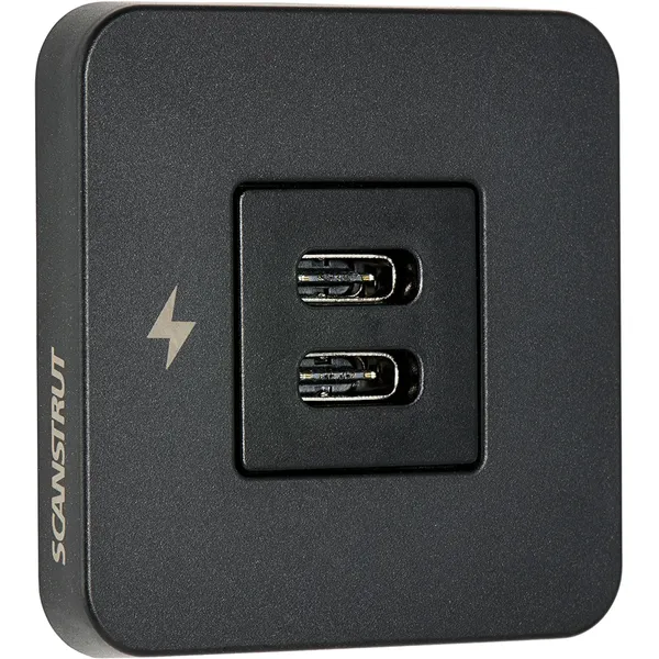 Scanstrut Tile Dobbel USB-C kontakt (Svart ramme) 12/24V