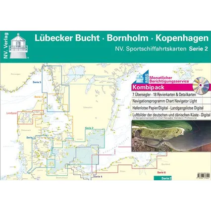 NV Charts båtsportkart over Danmark serie 2, Lübeck-Bornholm