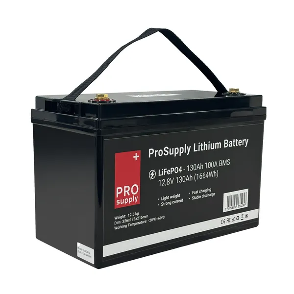ProSupply Lithium LiFePO4 12V batteri 130Ah (100-kasse) 100A BMS