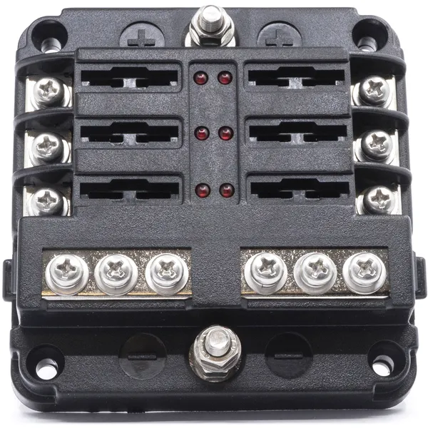 Sikringsholder for 6 sikringer med LED indikatorlys