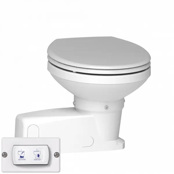 Sanimarin Maxlite+, 12V elektrisk toalett, manuelt kontrollpanel, inkludert sjøvannspumpe for spyling