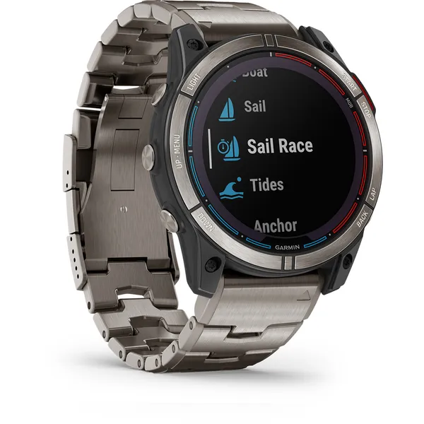 Garmin quatix 7 Solar Edition, 51 mm maritim smartklokke med solcellelading, multibånd GPS, titanramme, og titan- og silikonrem