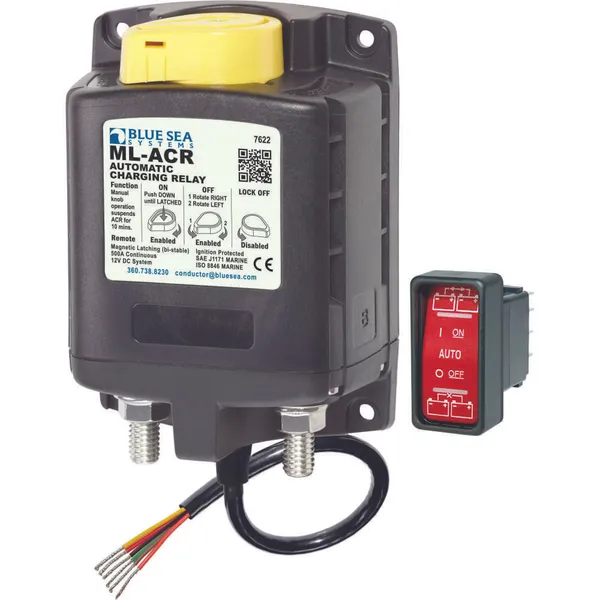 Blue Sea fjernstyrt automatisk laderelé 12V 500A