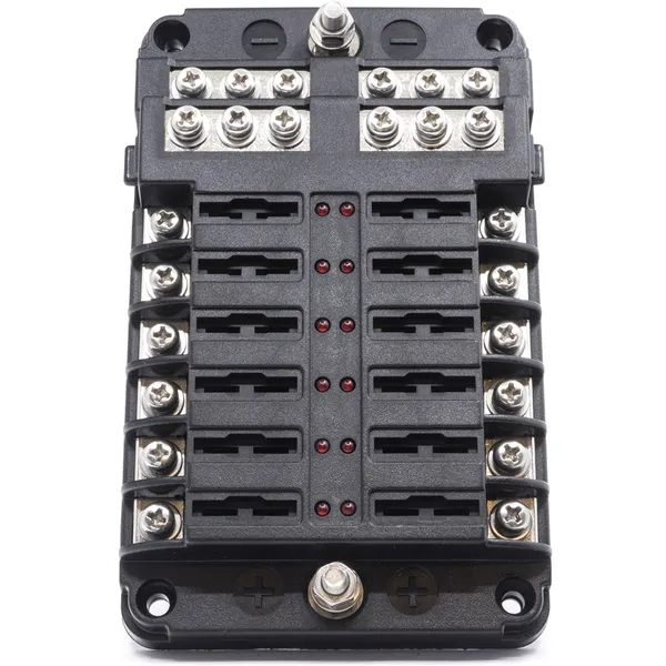 Sikringsholder for 12 sikringer med LED indikatorlys