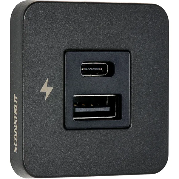Scanstrut Tile USB-A & C kontakt (Svart ramme) 12/24V