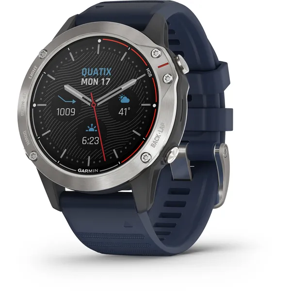 Garmin quatix 6 maritim smartklokke i grå med "Captain Blue" rem