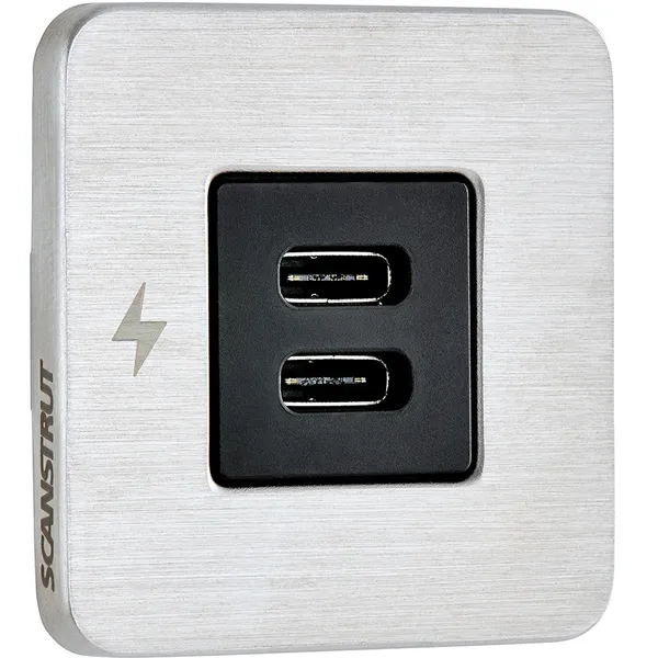 Scanstrut Tile Dobbel USB-C kontakt (Børstet stål ramme) 12/24V