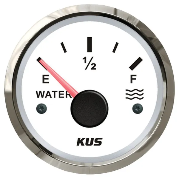 KUS Instruments analog vanntankmåler Ø52mm (hvit/rustfri)