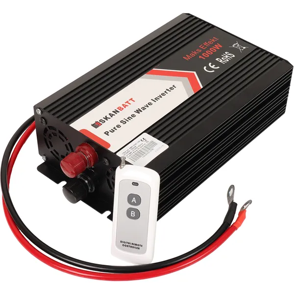 Skanbatt SBP1000-12 1000W ren sinus-inverter med trådløs fjernkontroll
