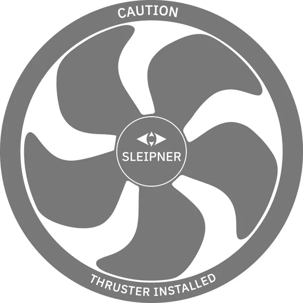 Merkelapp med symbol for baugthruster, rund