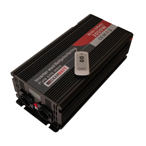 Skanbatt Inverter 12V 3000W Ren sinus, nettprioritering, trådløs fjernkontroll