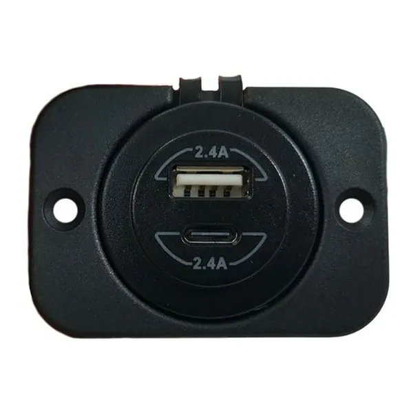 Pro Supply USB-uttak USB-A & USB-C, sort, 2,4A