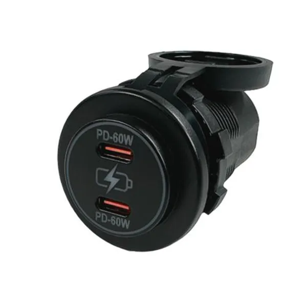 Pro Supply USB-uttak 2xUSB-C, sort, 8-32V 60W