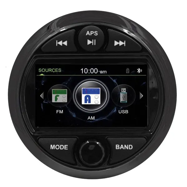 Marine Radio DAB+/MP5, rund m 3" TFT-skjerm, IP66, svart