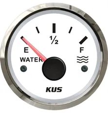 KUS Instruments analog vanntankmåler Ø52mm (hvit/rustfri)