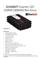 Skanbatt SBP1500-12 1500W ren sinus-inverter med trådløs fjernkontroll