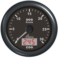 WEMA GPS speedometer med kompass, 0-60 knop, sort bunn og ring i sort