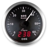 WEMA GPS speedometer med kompass, 0-30 knop, sort bunn og ring i sort