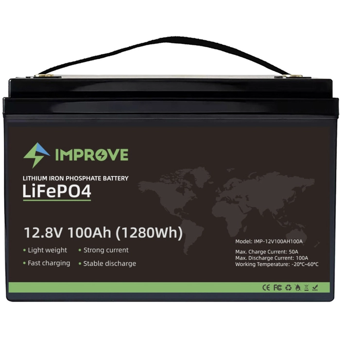 Improve Lithium 12V LiFePO4 batteri 100Ah med 100A BMS, M8