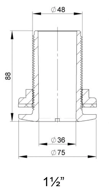 Trudesign 1 1/2" (38mm) utenpåliggende skroggjennomføring i kompositt