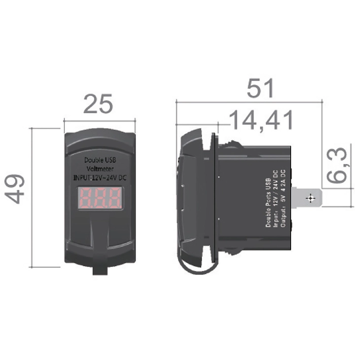 Osculati voltmeter og dobbelt USB-uttak