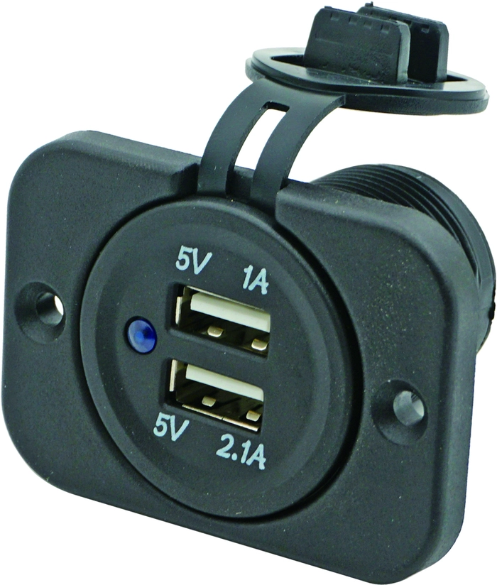 Dobbel innfellbar USB-kontakt (svart) 12V