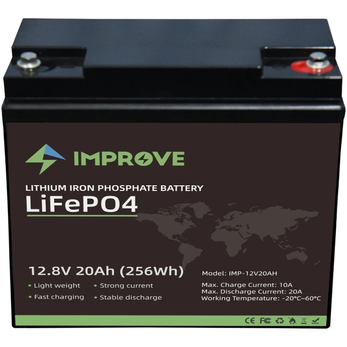 Improve Lithium 12V LiFePO4 batteri 20Ah med 20A BMS