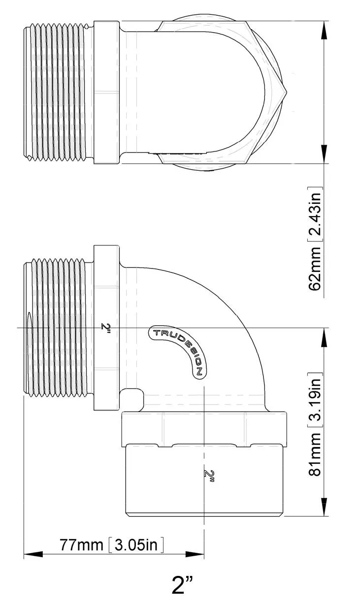 Trudesign 90 grader bend hunn/hann 2" (50mm)