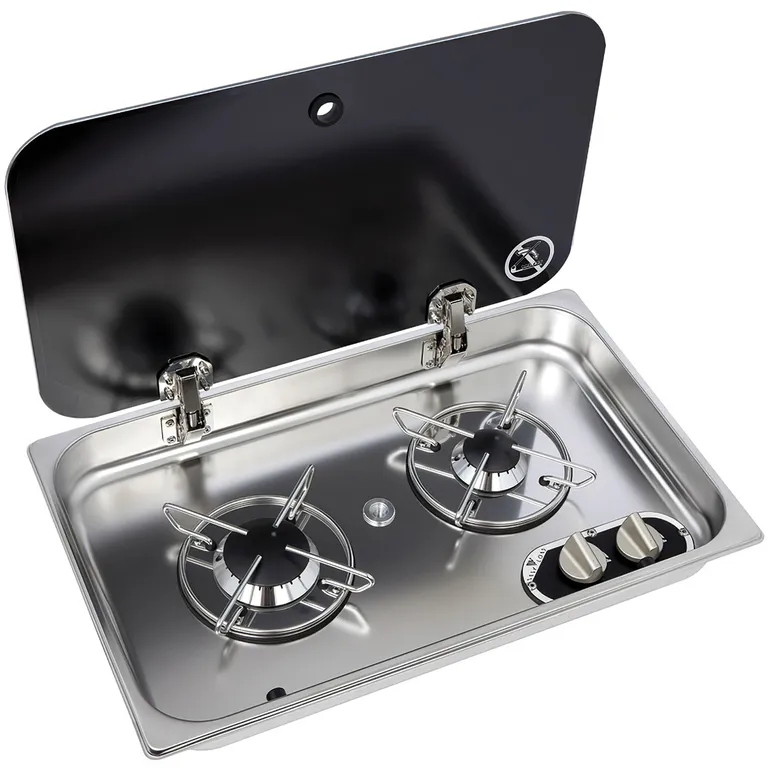 Navy Load Stainless Steel Hob 2 koketopp med 2 bluss og lokk, nedfellbar