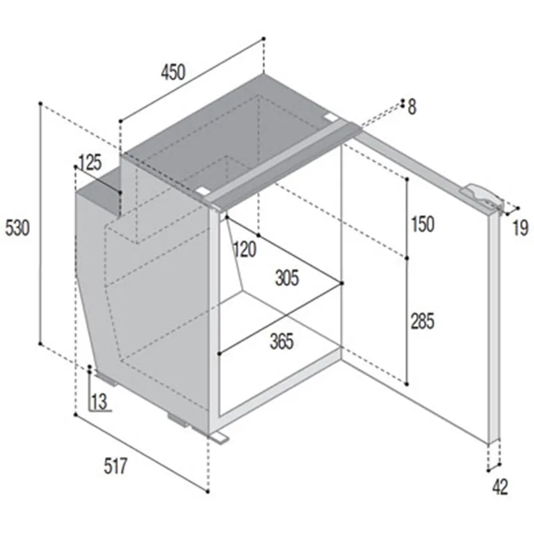 Vitrifrigo C62i 62-liter kjøleskap, lys grå front, 12/24V, Airlock, uten ramme