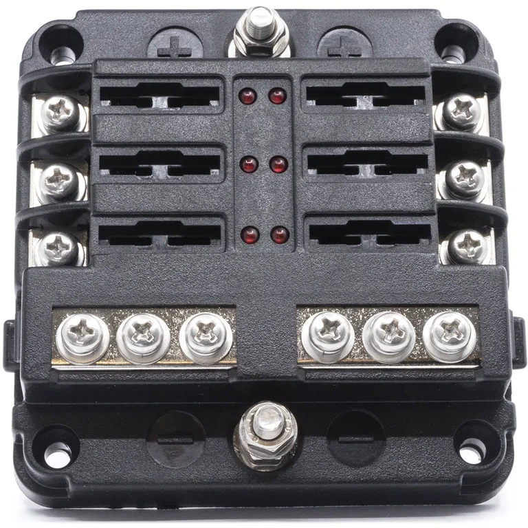 Sikringsholder for 6 sikringer med LED indikatorlys