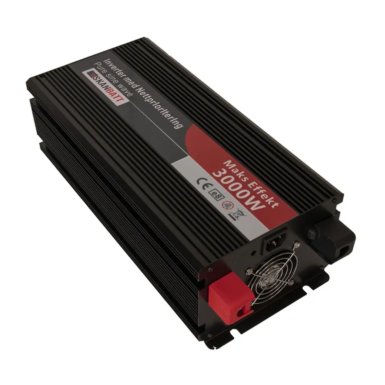 Skanbatt Inverter 12V 3000W Ren sinus, nettprioritering, trådløs fjernkontroll