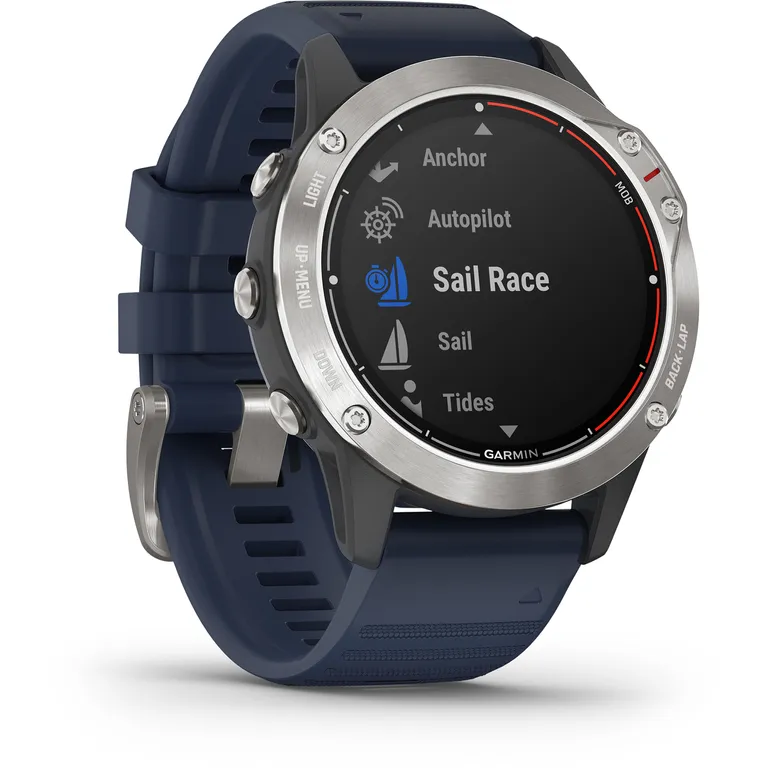 Garmin quatix 6 maritim smartklokke i grå med "Captain Blue" rem