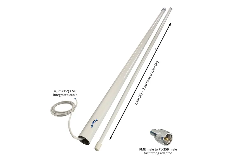 Glomex RA305 2,4 meter sammenleggbar VHF antenne med FME kobling