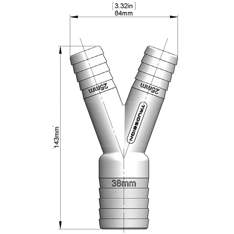 Trudesign Y-stykke i kompositt (25/25/38mm)