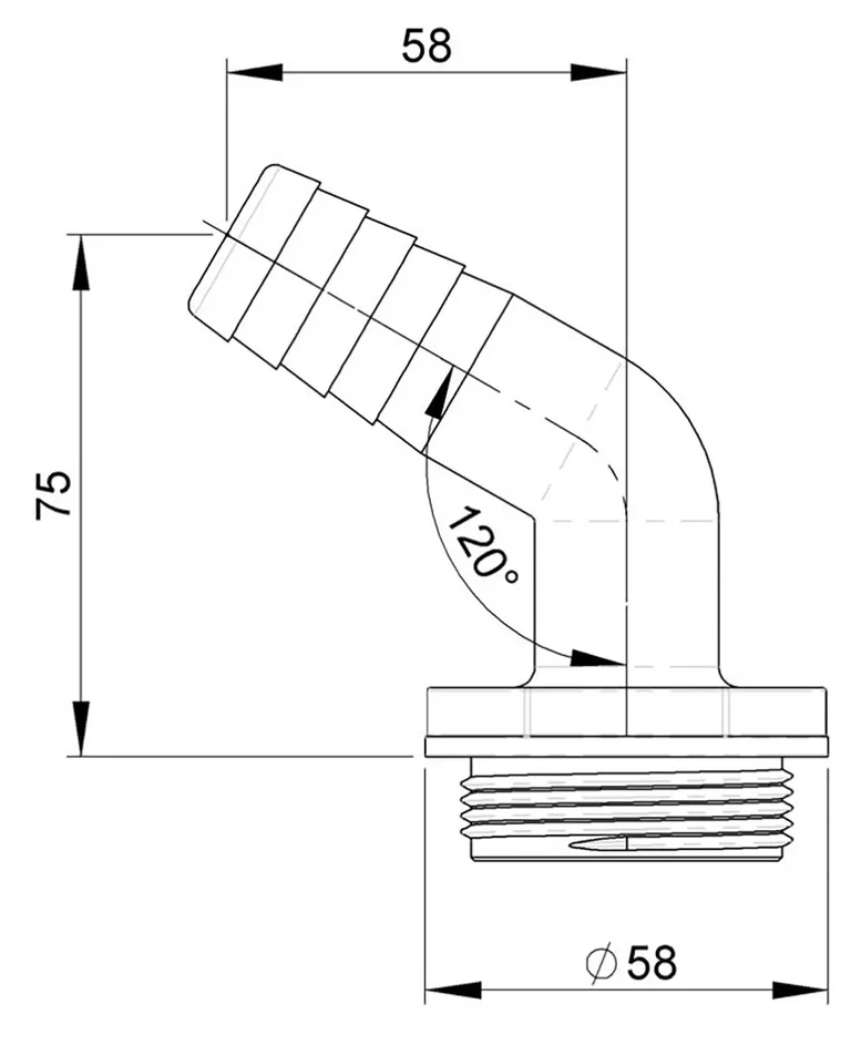 Trudesign 120° slangekobling til 3-veis ventil 1" (25mm)