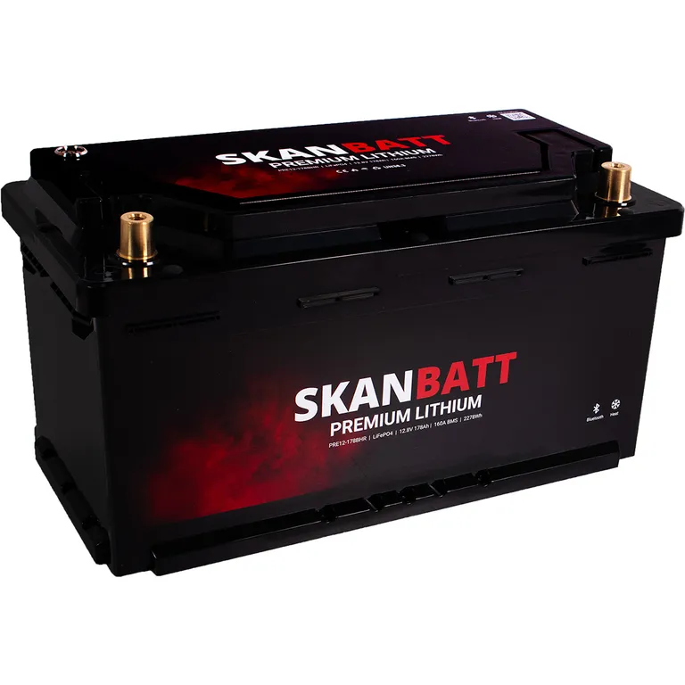 Skanbatt Premium Lithium 12V 180Ah 160A BMS Bluetooth Heat Bobil
