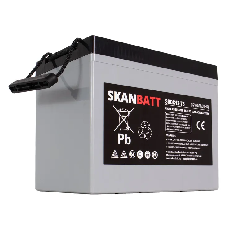 Skanbatt AGM Deep Cycle batteri 12V 75Ah (+ venstre)