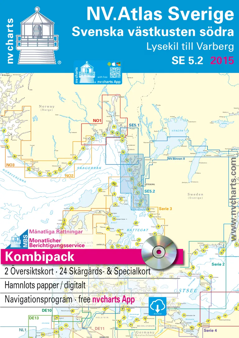 NV Charts båtsportkart over Sverige - Serie 5.2: Lysekil-Varberg