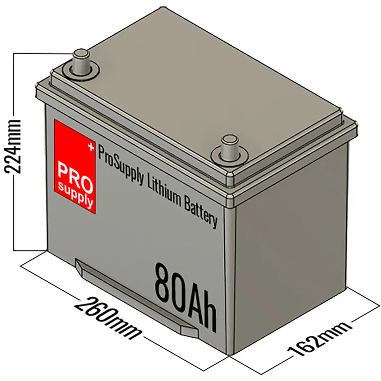 ProSupply Lithium LiFePO4 12V batteri 80Ah (75-kasse) 100A BMS