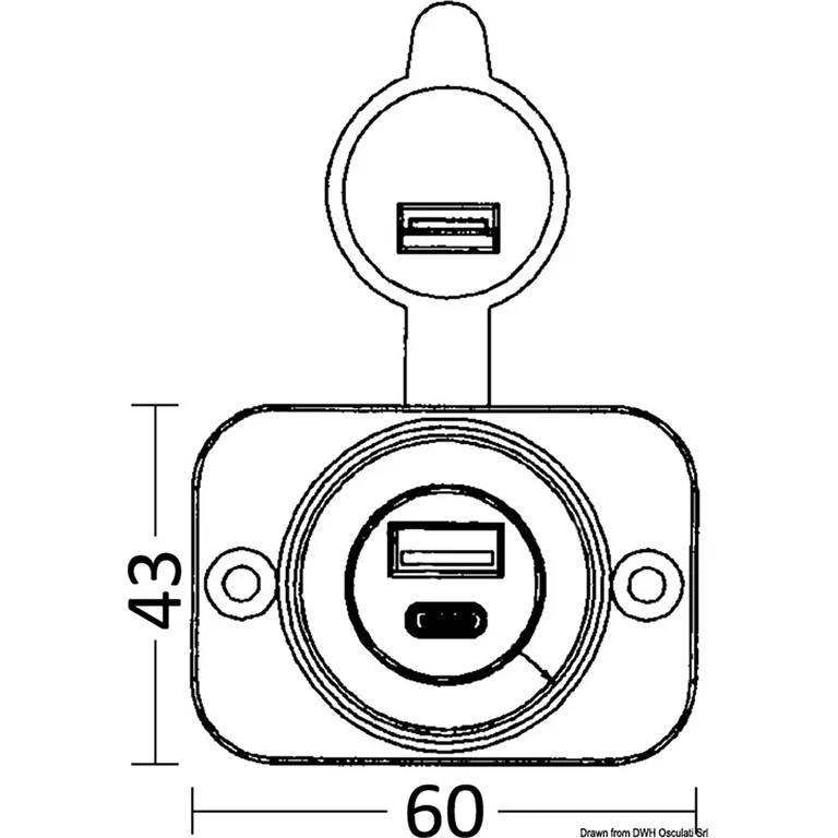 Osculati USB-A og USB-C kontakt 12 / 24V, hvit