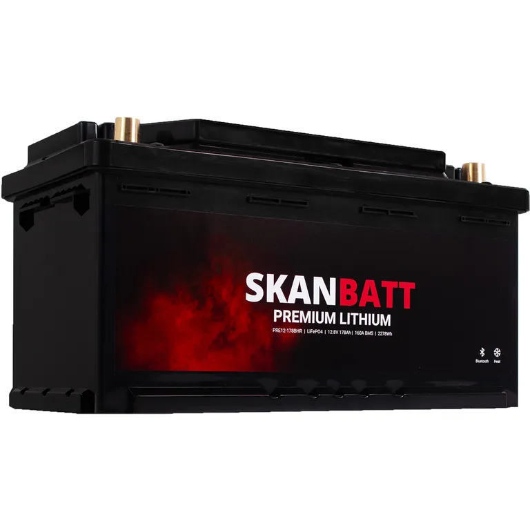 Skanbatt Premium Lithium 12V 180Ah 160A BMS Bluetooth Heat Bobil