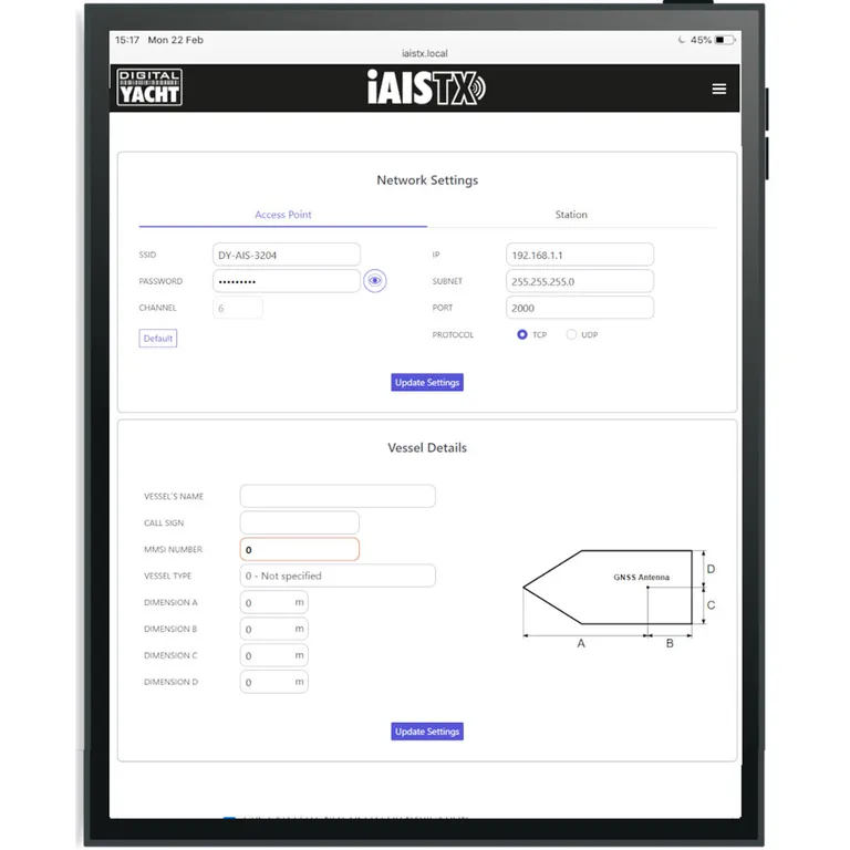 Digital Yacht iAISTX Plus klasse B AIS-sender/mottaker med WiFi og kombiantenne