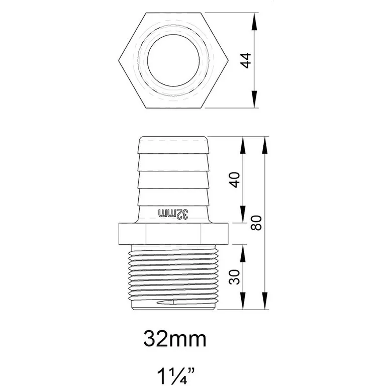 Trudesign Slangetilkobling hann 1 1/4" (32 mm)