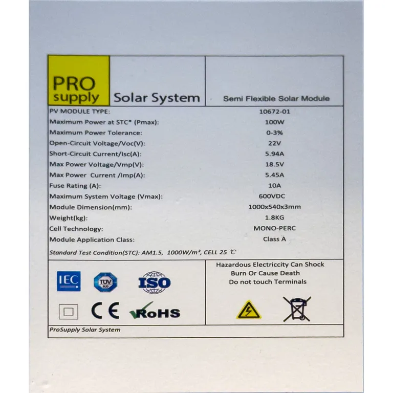  ProSupply Solar 100W fleksibelt solcellepanel 