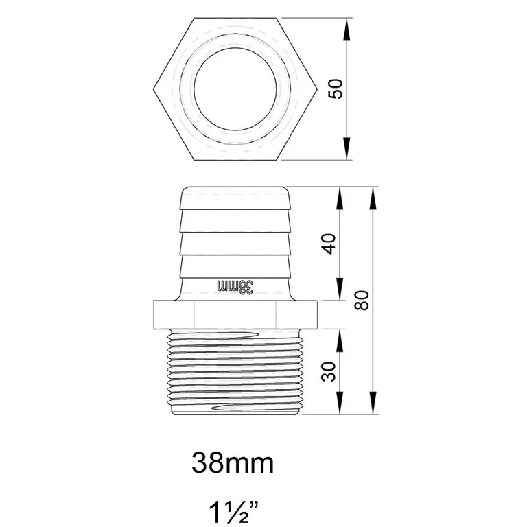 Trudesign Slangetilkobling hann 1 1/2" (38mm)