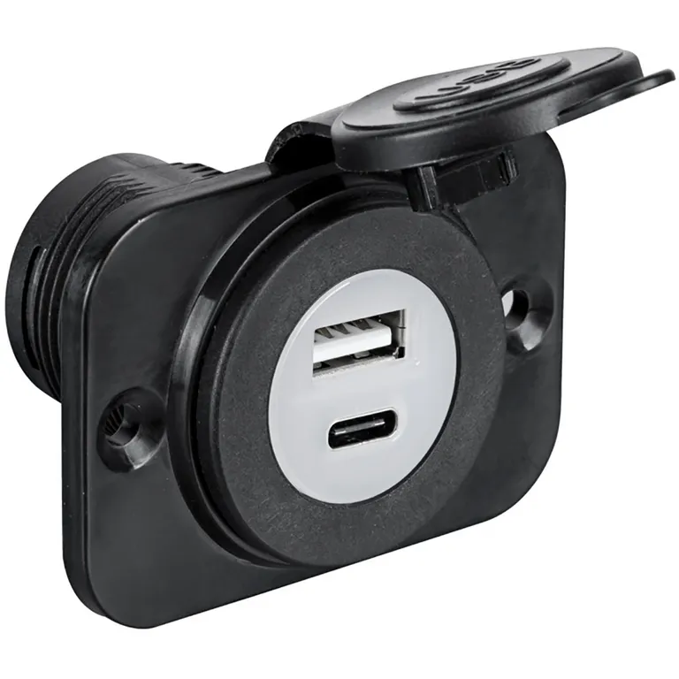 Osculati USB-A og USB-C kontakt 12 / 24V, sort